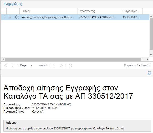 2017 - Δεκέμβριος - Αίτηση εγγραφής στο ηλεκτρονικό μητρώο τεχνικών ασφαλείας και έγκριση αυτής (Α.Μ. ΤΑ 330512/11-12-2017) 2017 - Δεκέμβριος - Αίτηση εγγραφής στο ηλεκτρονικό μητρώο τεχνικών ασφαλείας και έγκριση αυτής (Α.Μ. ΤΑ 330512/11-12-2017)